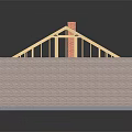Wooden House Frame Structure with Roof Trusses Wall Framing and Brick Foundation