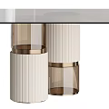 Modern Dining Table With Glass Top And Textured Cylindrical Legs Design 3d model