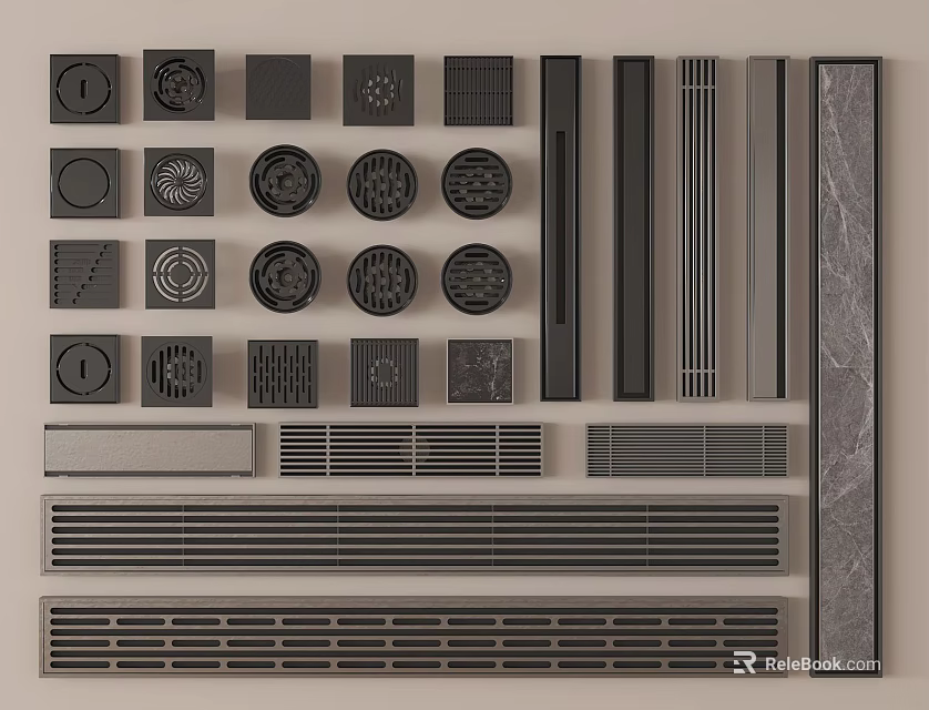 Bathroom Accessories Various Designs Drain Covers With Different Shapes And Grate Patterns 3d model 