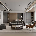 Modern Minimalist Living And Dining Room Interior With Comfortable Sofas And Built In Storage Cabinets