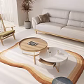 Modern Living Room Interior With Light Sofa And Round Coffee Table Set On Patterned Rug 3d model