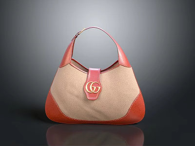 Stylish Beige And Red Handbag With Canvas Leather Material And G Logo 3d model
