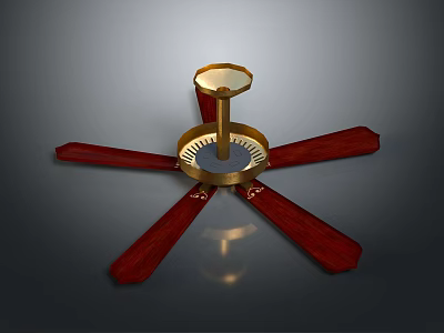 Decorative Electric Ceiling Fan with Wooden Blades and Golden Center 3d model