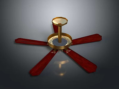 Decorative Electric Ceiling Fan with Wooden Blades and Golden Center 3d model