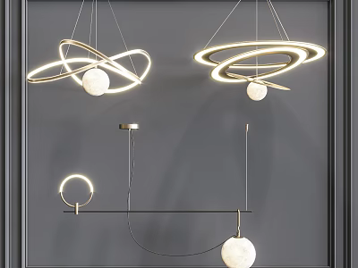 Elegant Modern Pendant Lights With Circular Rings Spherical Shades And Metal Frame For Interior Design 3d model