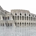 Ancient Roman Colosseum Historic Architecture With Arched Openings And Vintage Car On Smooth Ground