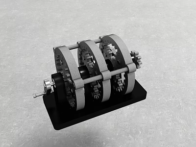 Mechanical Hardware Tool Featuring Interlocking Gears Shaft And Metal Brackets On Base 3d model
