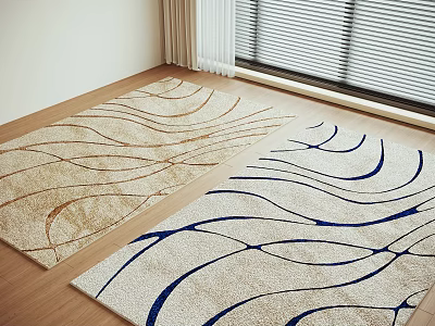 Square Rugs With Wave Patterns On Wooden Floor Near Window 3d model