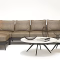 Modern Light Brown Sectional Sofa With Ottoman Side Table Blue Vase And Round Coffee Table 3d model