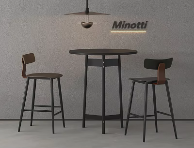 Modern Minotti Round Bar Table With Black Brown Bar Stools Set 3d model
