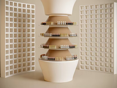 Modern Mall Cosmetics Counter With Multi Tiered Display Stand And White Lattice Screens 3d model