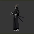 Game Movie Character In Silver Armor With Black Clothing And Samurai Style Decorative Helmet