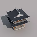 Wooden Swing Door In Traditional Chinese Multi Story Pavilion With Overhanging Eaves And Black Tiles