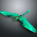 Game Movie Fantasy Eagle Like Character With Green Blue Feathers And Metallic Decorations Flying