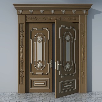 French carved entrance door double door French door 3d model