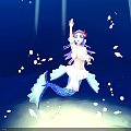 Elegant Purple Haired Mermaid Character In Underwater Environment With Blue Tail Bubbles And Light Rays
