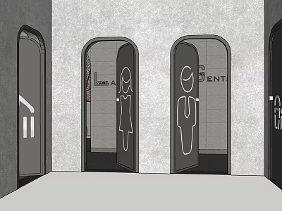 Hotel Restrooms Entrance Design With Ladies And Gents Signs And Accessible Facility 3d model