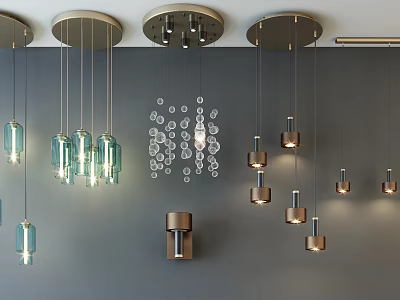 Modern Lighting Combination With Pendant Lights Wall Sconces And Transparent Glass Accents 3d model