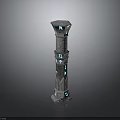 Ancient Decorative Stone Pillar With Blue Glowing Details And Intricate Carved Patterns