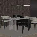 Modern Dining Table Set With Marble Top Light Chairs Metal Legs And Hanging Pendant Light
