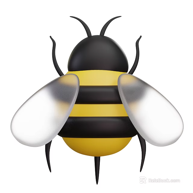 Flying Bee With Yellow And Black Striped Body And Transparent Wings 3d model 