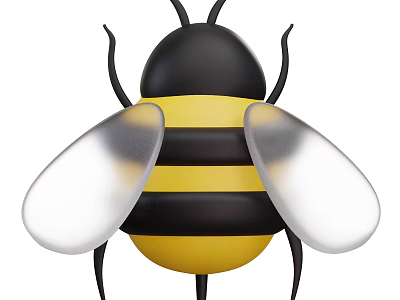 Flying Bee With Yellow And Black Striped Body And Transparent Wings 3d model