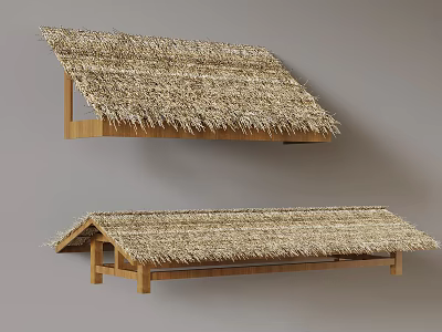 Thatch Roof Building Component With Wooden Frame And Natural Straw Covering 3d model