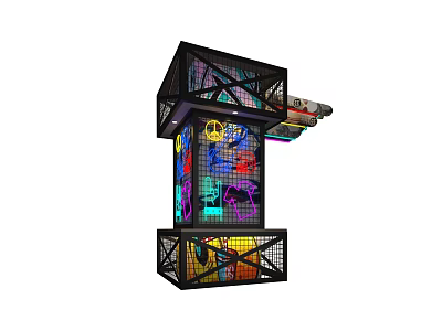 Colorful Art Installation With Black Frame Peace Symbol And Lips Design 3d model