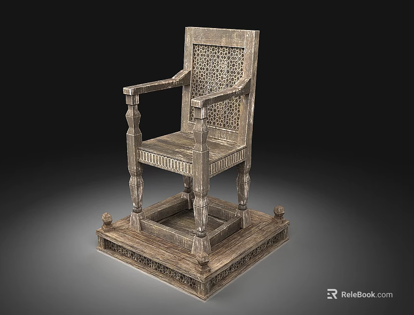 Classical Wooden Single Armchair With Ornate Armrests Carved Patterns And Square Base 3d model 