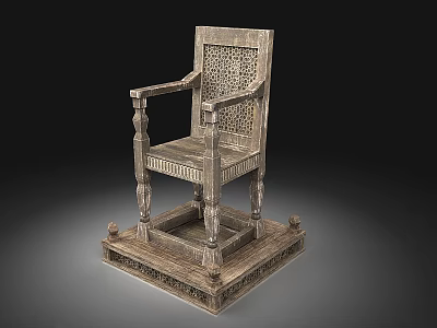 Classical Wooden Single Armchair With Ornate Armrests Carved Patterns And Square Base 3d model