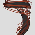 Modern Artistic Spiral Staircase With Orange Spiral Structure And Dark Steps Design