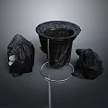 Black Trash Can With Metal Stand And Disposable Bags For Household Supplies