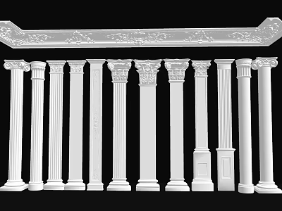 Classical Roman Columns With Carved Entablature In Various White Styles 3d model