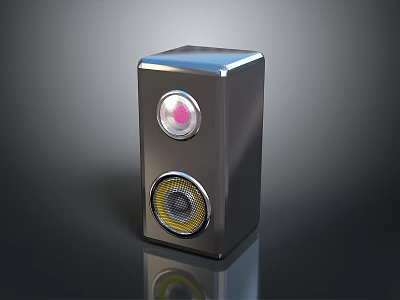 Modern Sleek Black Desktop Computer Speakers with Dual Drivers Pink Yellow Accents 3d model