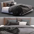 Modern Double Bed With Gray Comforter Multiple Pillows And Soft Blanket 3d model