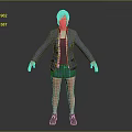 3D Model Woman With Silver Hair Blue Denim Jacket Gray Vest And Brown Shoes