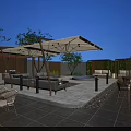 Garden Landscape Design With Night View Canopy Sofa Seating Dining Tables And Ambient Lighting