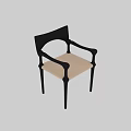 Modern Single Chair With Black Wooden Frame Beige Upholstered Seat And Armrests