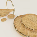 Natural Bamboo Storage Rack With Multiple Round Trays For Home Kitchen Storage 3d model