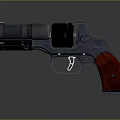 Classic Revolver With Black Barrel Metal Body And Red Wooden Grip Design