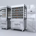 Stainless Steel Commercial Kitchen Appliances With Glass Door Layered Shelves Wheels And Refrigeration Compartment