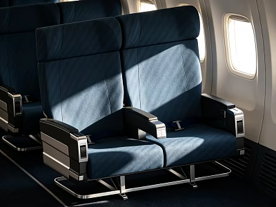 Blue Airplane Seats With Window Side Design And Metal Armrests 3d model