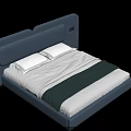 Modern Blue Double Bed with Curved Headboard White Mattress and Green Linen