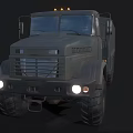 Olive Green Military Truck With Off Road Tires Cargo Bed And Headlights On