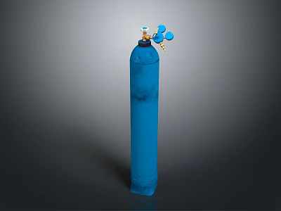 Blue High Pressure Gas Cylinder as Commercial Equipment with Top Valve and Fittings 3d model