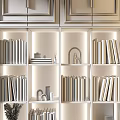 Modern Bookshelf With Glass Doors LED Lighting And Decorative Items For Home
