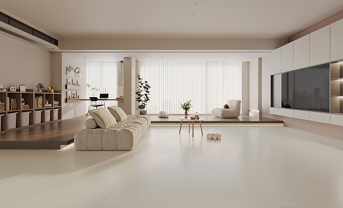 Modern Living Room Cream Log Minimalist Living Room 3d model