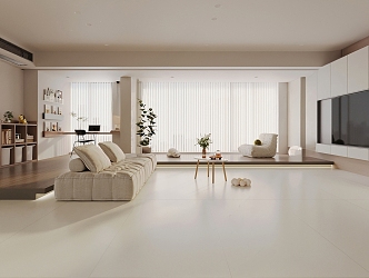 Modern Living Room Cream Log Minimalist Living Room 3d model