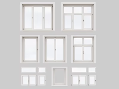 Different Styles Of Casement Windows With Multiple Panels And White Frames 3d model