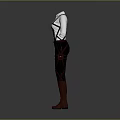 White Shirt With Suspenders And Black Pants Paired With Brown Boots Outfit